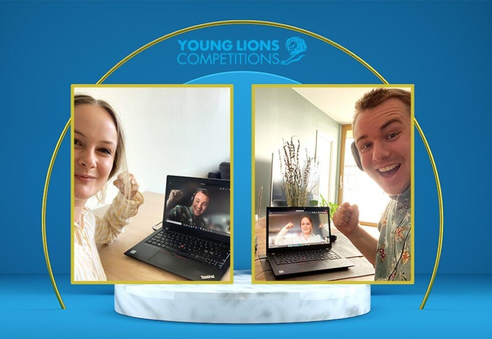 Norsk gull i Cannes: Sånn ser det ut når man vinner gull i Cannes fra Oslo. Marie Mauseth og Henrik Norem gikk helt til topps i den internasjonale konkurransen. Foto: Eivor Eriksen