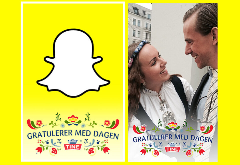 Norgespremiere: Det går trolig varmt på Snapchat når nordmenn feirer nasjonaldagen. Tine håper mange vil legge deres ramme på bildene.