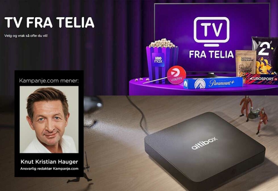 Smågodt og strømmetjenester: : For TV 2 holder det ikke å være potetgull bak popcorn og sjokolade fra HBO og Paramount, som her fra annonsen fra Telia. - Å være smågodt i plukk og miks-hyllen er ikke godt nok for TV 2, og derfor havner kanalen gang på gang i konflikt med distributørene, skriver Knut Kristian Hauger.