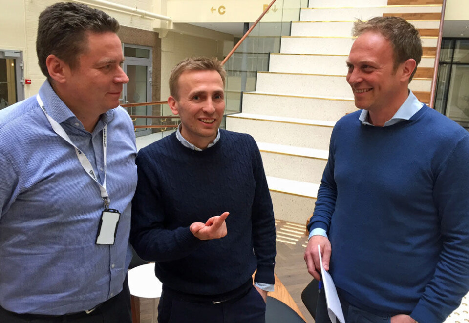 Forsvarer programmatic-bruken: Kampanje har fått tilgang til dokumentasjon som viser hvordan annonsebudsjettene i et Group M-byrå krympes ved programmatiske reklamekjøp. Men Jarle O. Thalberg, Kjell Gabrielsen og Martin Bentzen i Group M mener programmatisk er til annonsørenes beste. Foto: Knut Kristian Hauger.