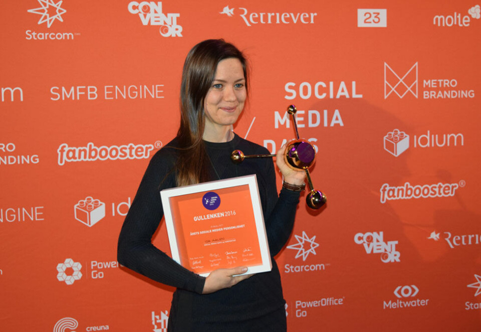 Vant pris: Ida Aalen, rådgiver i Netlife Research, vant prisen Årets sosiale medier-personlighet under Social Media Awards i dag. Foto: Camilla Hellum.