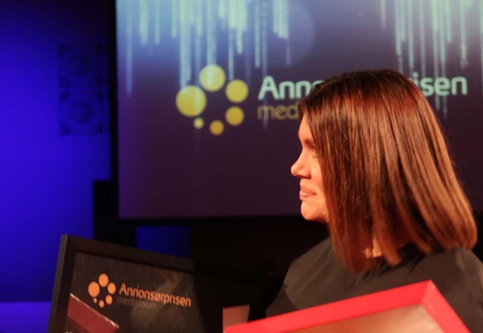 Årets Mediaforum ble en stor kveld for mediesjef Pernille Wangsmo Melvold i Orkla. Annonsørgiganten vant både Annonsørprisen og pris i kategorien for Mediekreativitet. Foto: Hegnar Media.