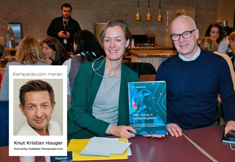 Mye å lese: Kulturminister Anette Trettebergstuen fikk denne uken overlevert en ny NRK-rapport fra Medietilsynet. - Vi tviler på at kulturministeren gleder seg så mye som hun sier til å lese den 357 sider lange rapporten fra Medietilsynet om konkurransen mellom NRK og Schibsted, skriver ansvarlig redaktør i Kampanje, Knut Kristian Hauger. Foto: Eivor Eriksen