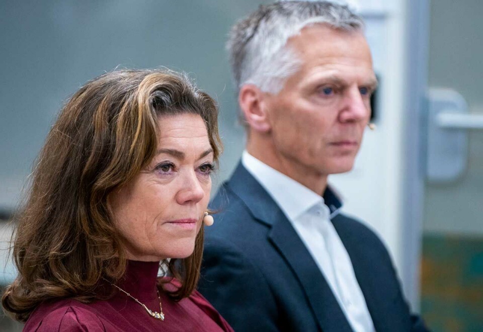 Mindre fest i Schibsted: Schibsted-topppene Kristin Skogen Lund og Ragnar Kårhus la torsdag frem tallene for årets tredjekvartal. Her kom det frem at innsparingene intensiveres og aktiviteten reduseres. - Det er også snakk om reduksjon i overtid og reiser, også er det en reduksjon av interne arrangementer, sier Skogen Lund til Kampanje. Foto: Terje Pedersen / NTB