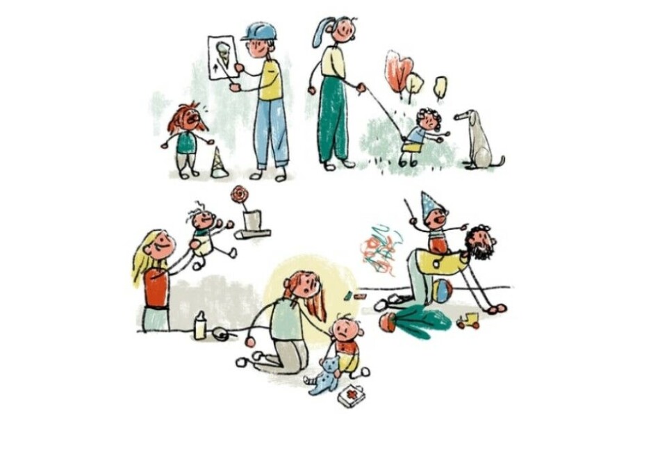 Fem foreldrestiler: Gjennom ti spørsmål kommer man frem til hvem man er av fem ulike foreldrestiler: Hjelperen, Den emosjonelle, Den fleksible, Prosjektlederen eller Beskytteren. Illustrasjon: Han Som Tegner, Trond Kulterud