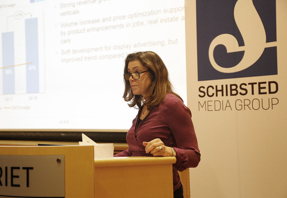 Første forsøk: Onsdag la Kristin Skogen Lund frem sine første kvartalstall som konsernsjef i Schibsted. Hun la listen høyt for seg selv med nye rekorder. Foto: Eivor Eriksen