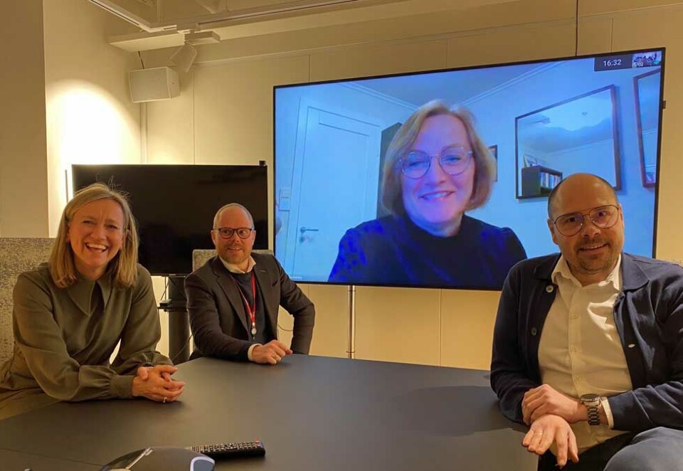Avislandslaget: Schibsted-toppene Siv Juvik Tveitnes og Gard Steiro går sammen med Polaris Media-toppen Tove Nedreberg og Amedias Anders Opdahl om å legge inn et bud på fotballerettighetene. Foto: Knut Kristian Hauger.