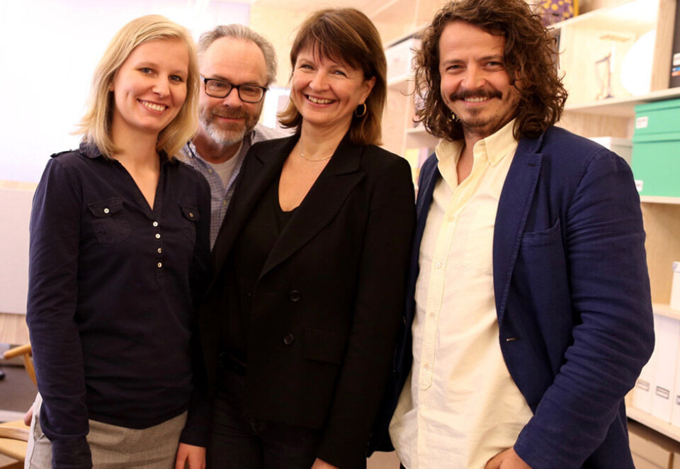 Tv-partnere: I 2014 startet Kristine Berg (ytterst til venstre) tv-produksjonsselskapet Tv Wonder sammen med Arne Berggren og Geir Fredriksen (ytterst til høyre). Nå får de med seg tidligere lokalavisdirektør i Amedia, Nina Refseth, med som partner og daglig leder.