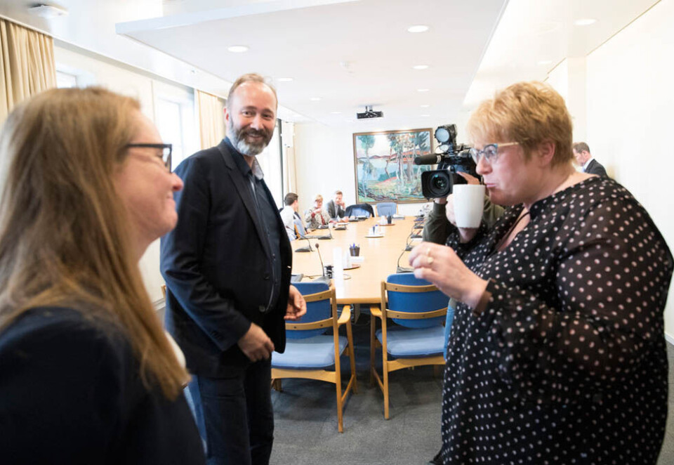 Radiostrid igjen: Tidligere kulturminister Trond Giske (Ap) og kulturminister Trine Skei Grande (V) var involvert i nok en debatt om FM og DAB på Stortinget i dag. Foto: NTB Scanpix.