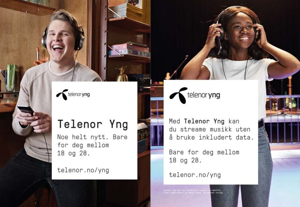Satser på Yng: Telenor lanserer nytt konsept for de unge der det fristes med fri bruk av Spotify og Tidal. Men valget av merkevaren Yng skaper bråk. Her noen bilder fra den nye reklamekampanjen til Pol og Anti.