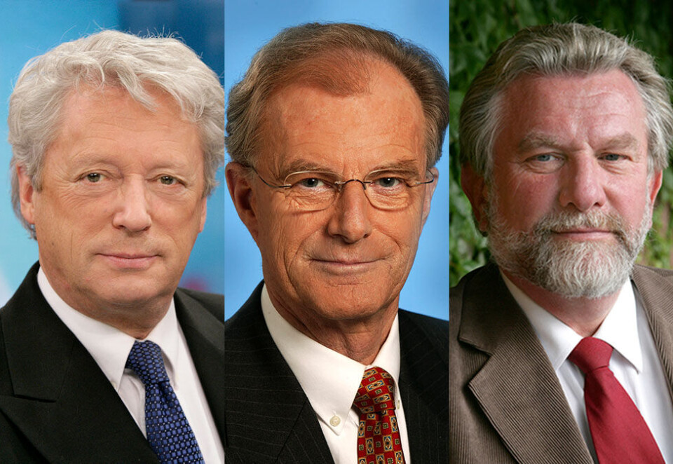 NRK-veteraner: Christian Borch, Einar Lunde og Hans Wilhelm Steinfeld har alle vært med på NRK-streik tidligere. Nå har de gått inn i pensjonistenes rekker, men Borch og Lunde har stor sympati med dagens ansatte. Foto: NRK.