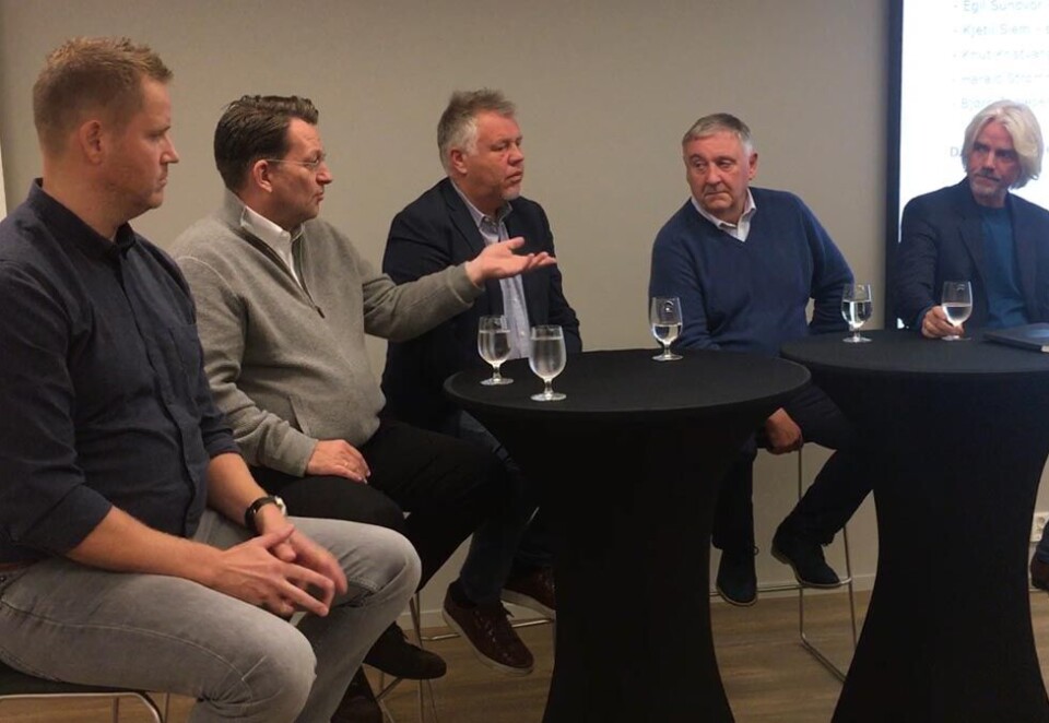 Sport og spill: Under et arrangement i regi av Sponsor Insight tok Knut Kristvang, Harald Strømme, Kjetil Siem, Bjørn Taalesen og Egil Sundvor debatten om sport og spill og rollen til mediehusene på fremtidens gaming-marked. Foto: Eivor Eriksen.