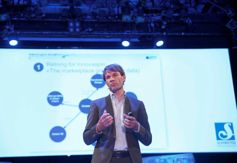 Står alene: For andre gangen legger toppsjefen i Schibsted Marketsplaces, Christian Printzell Halvorsen frem tall etter den store selskapssplitten der medier og rubrikkselskapene skilte lag. Foto: NTB.