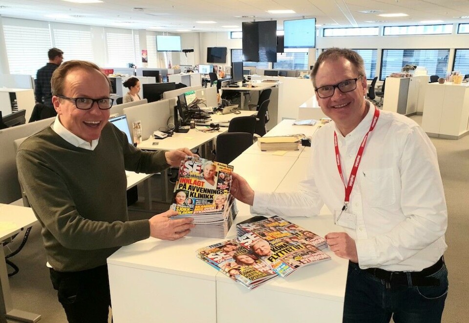 Vokser igjen: Trond Stensåsen (til høyre) har jobbet i Se og Hør siden 1983 og vært redaktør de siste 24 årene. Lars O. Gulbrandsen er konstituert ansvarlig redaktør. Foto: Tor Kvello