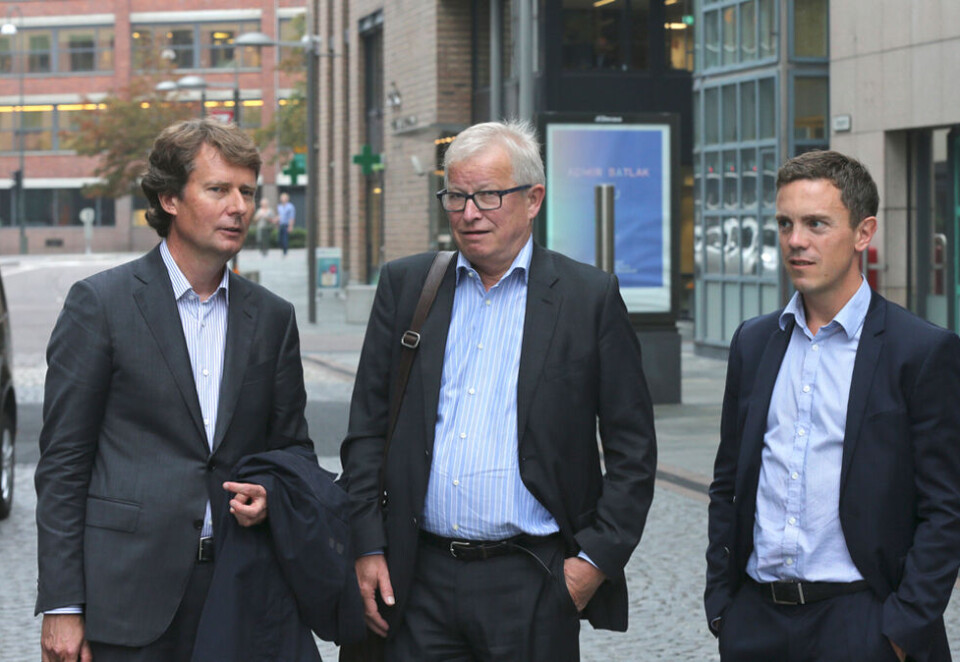 Klare med Polaris-resultatet: Fra venstre administrerende direktør Per Axel Koch, Bernt Olufsen, styreleder i mediekonsernet Polaris og finansdirektør Per Olav Monseth. Foto: Vidar Ruud/NTB Scanpix.