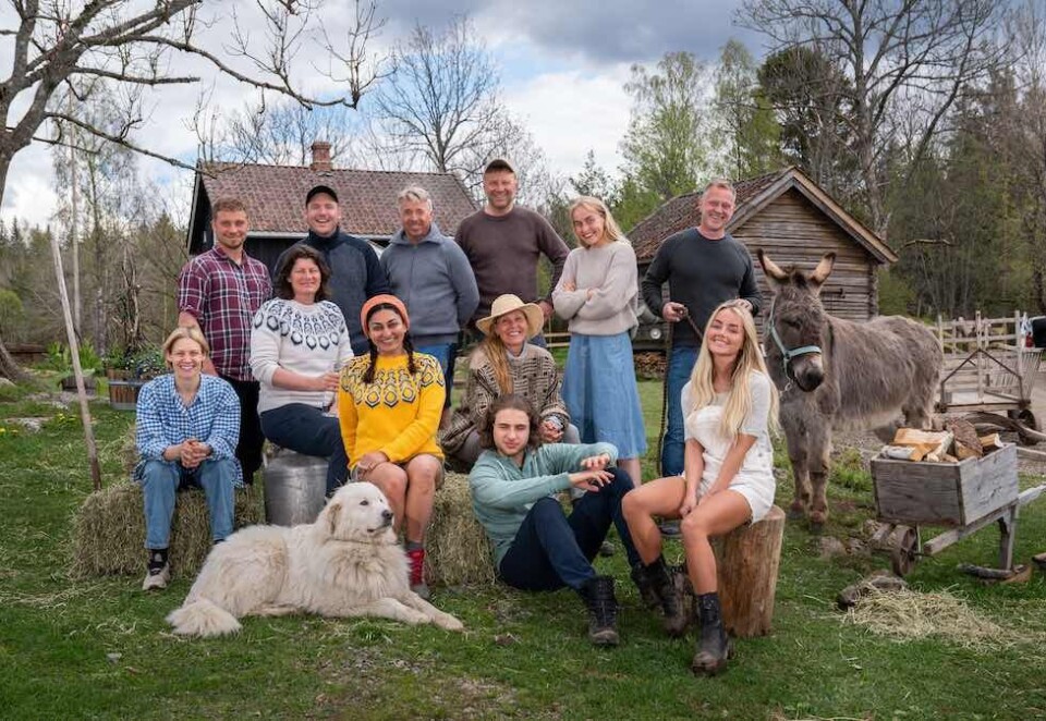 Kjemper om seieren: Disse tolv kjendisene har flyttet inn på husmansplassen Bøensætre i Aremark kommune. Foto: TV 2