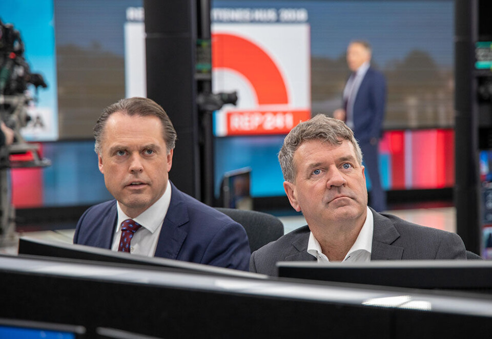Tallknusere: Politisk reporter Kjetil Løset og tallknuser Terje Sørensen fulgte det amerikanske mellomvalget nøye. Foto: TV 2