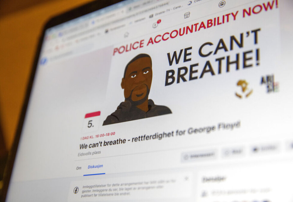 Enormt engasjement: Facebook-siden for aksjonen for George Floyd har spredt seg som ild i tørt gress denne uken. Nesten 20.000 har sagt at de vil delta på aksjonen som har et tak på 50 stykker. Foto: Terje Pedersen/NTB Scanpix
