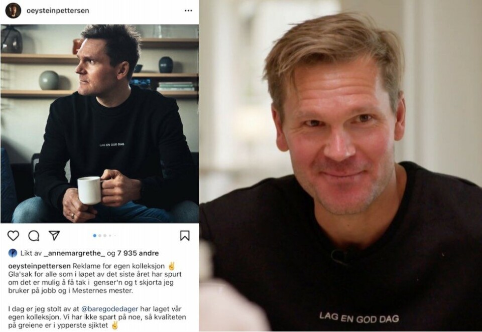 Utsolgt etter TV-opptreden: Øystein Pettersen har fjernet to innlegg fra sin Instagram-profil der han reklamerte for klærne han bruker i «Mesternes mester» på NRK. I et av innleggene forteller han at de har solgt hele lageret. Skjermbilde: Instagram/NRK
