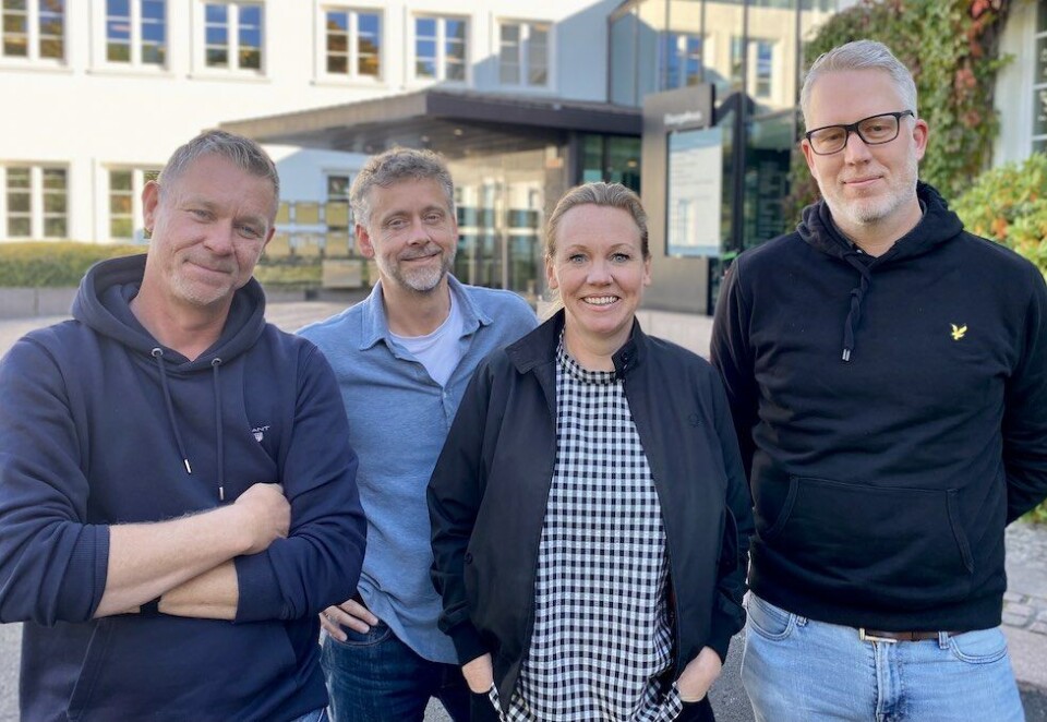 Tenker grønt: Daglig leder i Strix, Jørgen Hermansen, (nr. 2 fra venstre) sier alle selskapene i Fremantle-gruppen tenker mer og mer grønt rundt sine produksjoner. - Vi vil gjøre det så bærekraftig som mulig, sier han. Her sammen med Kjetil Johnsen i Novemberfilm), Agnete Thuland i Strix og Anders Akselsen Tanderø i Rakett.