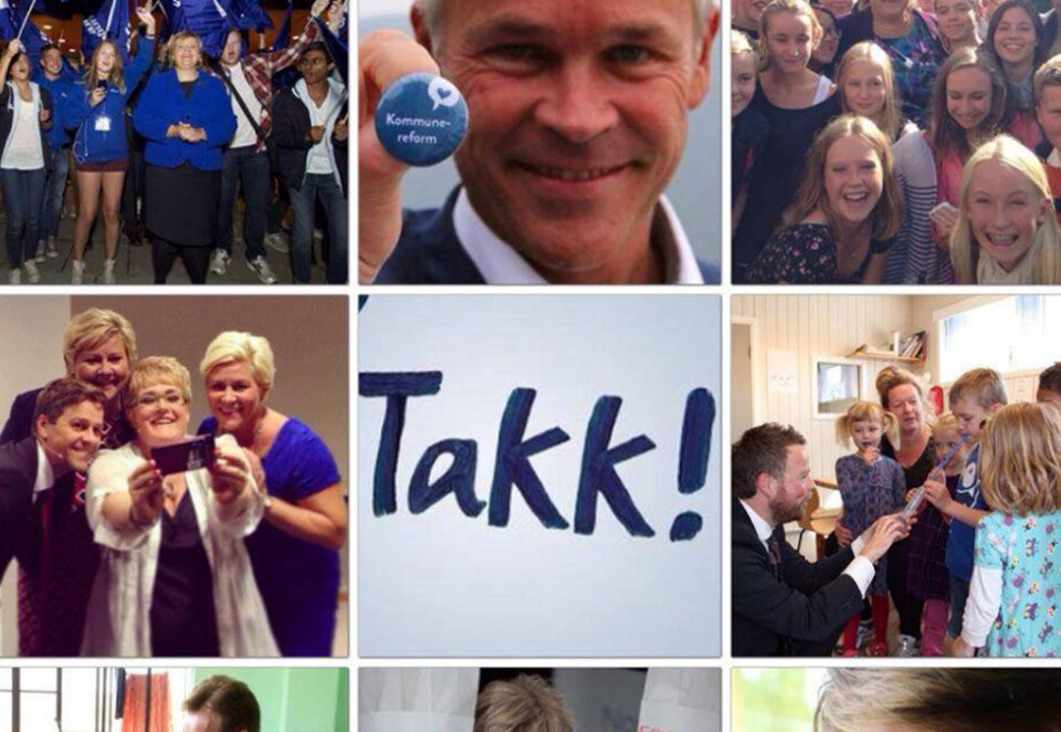 Slo feil: Slik feirer Høyre ett år i regjering, men Twitter-kampanjen gikk ikke som forventet.