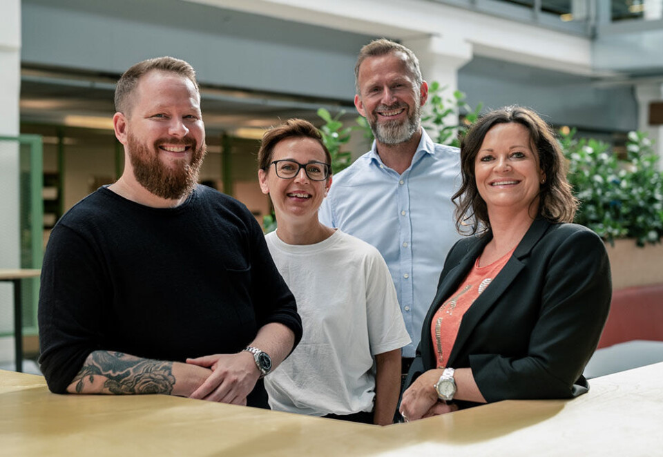 Nye ansatte i Fuel: Visuell designer Martin Fagerås (til venstre), kreativ leder Linn Tidemandsen, daglig leder Thomas Gude og seniorrådgiver Benedicte Unhjem Johansen.
