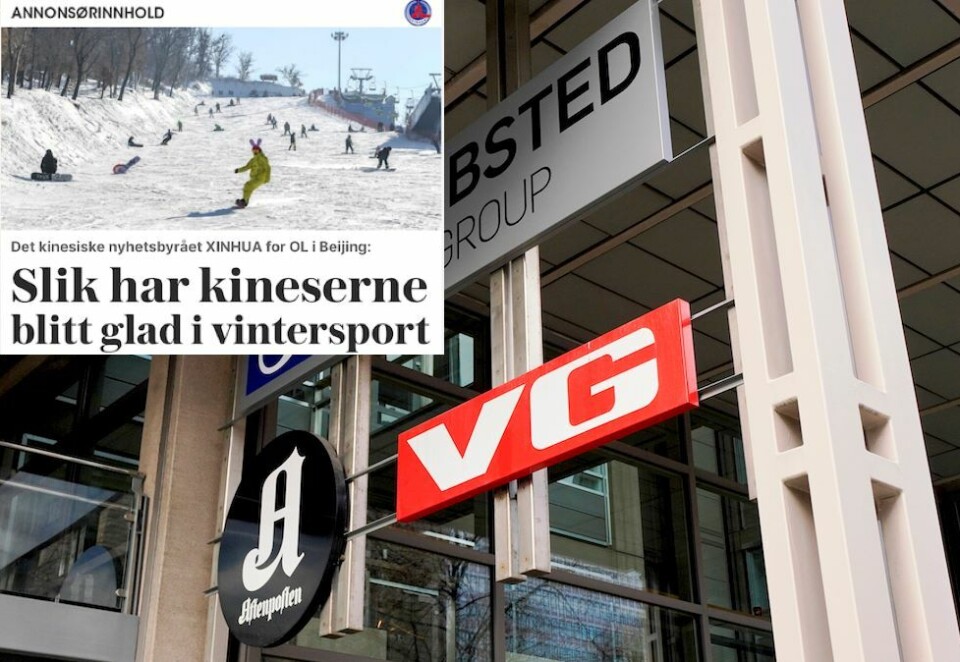 Vekker reaksjoner: - Det enkleste hadde vært å si nei til annonsen, sier stabssjef i VG, Øyvind Næss. Han mener likevel det var riktig å si ja. Foto: Faksimile/Fredrik Hagen/NTB