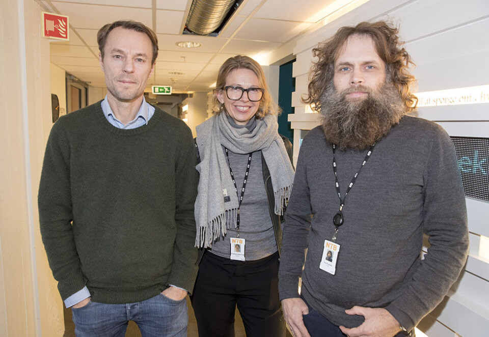 Får støtte fra Amazon: Fra NTB Scanpix: Tor Kristian Flage, prosjektsjef og Christina Dorthellinger, leder og redaktør Visuell kommunikasjon i NTB Scanpix. Fra Crayon: Lars Joakim Nilsson, leder for maskinlæring og AI. Foto: NTB Scanpix/Terje Pedersen.
