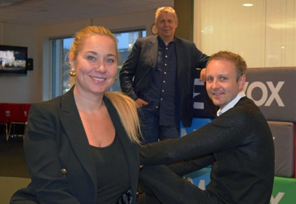 Tre på toppen: «Tre på toppen» var en norsk situasjonskomedie som gikk på TVNorge fra 1997 til 1998. De tre ble spilt av Thorbjørn Harr, Ulla Marie Broch og Lene Elise Bergum. I dag er rollene byttet om og de tre i toppen er Tine Austvoll Jensen, Espen Skoland og Eivind Landsverk. Foto: Knut Kristian Hauger