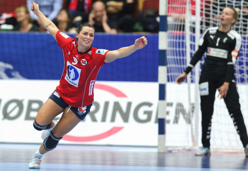 Norsk jubel: Nora Mørk jubler etter scoring mot Danmark. Foto: Vidar Ruud/NTB Scanpix.
