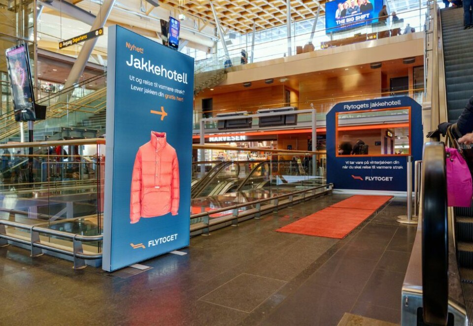 Nytt hotell på Gardermoen: Jakkehotellet er, som navnet tilsier, rett og slett et «hotell» for jakken mens kunden er på ferie. Foto: Flytoget