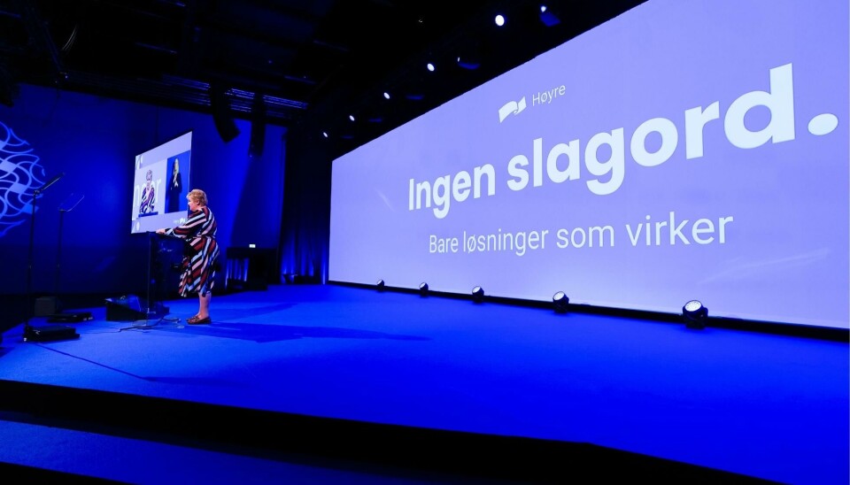Ingen slagord: Høyres slagord for valgkampen var Ingen slagord. Det fungerte ikke, mener kommunikasjonsprofil. Foto: Lise Åserud/NTB