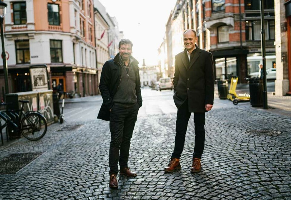 Blir partnere: Geir Thoresen i Pearl Group (t.v) sammen med partner i Norvestor Henning Vold. Når får Pearl-gruppen, som også samarbeider med Try, eieren til North Alliance med på laget. Her de to avbildet rett utenfor kontoret til Try.