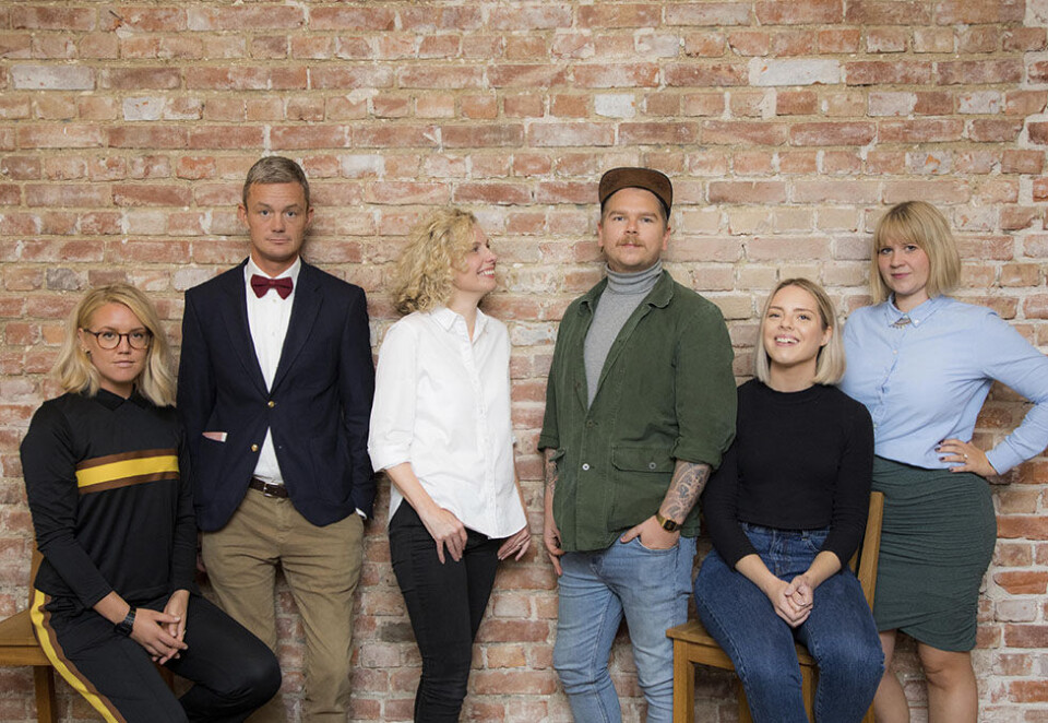 GK-klare: Fra venste: Anette Sandbu (produsent), Espen Vegard Dysvik Hagen (kreatør), Therese Jacobsen (senior rådgiver, design), Erik G. Lysø (kreatør), Nina Beate Berg (formgiver) og Ida Ekroll Johansen (senior designer).