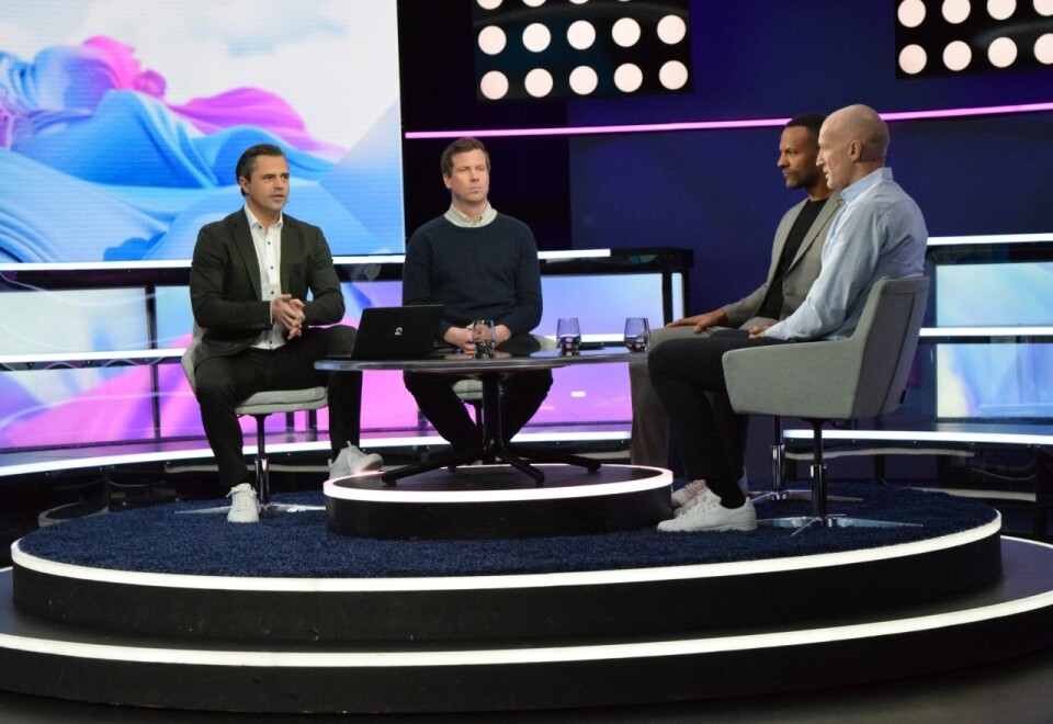 Fotballpunch: TV 2 ligger i hardtrening frem til seriestart og et av de nye TV-programmene knyttet til fotballsatsingen er nerdeprogrammet «Fotballpunch». Her noen av kanalens fotballprofiler Jan-Henrik Børslid, Jesper Mathisen, Yaw Amankwah og Erik Thorstvedt. Foto: Øyvind Hofsrud.