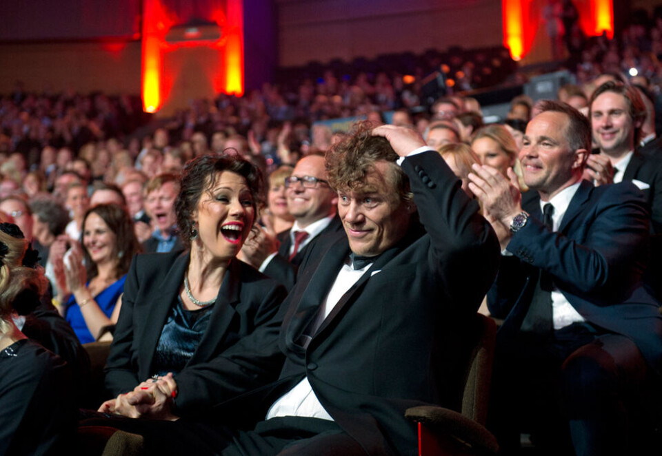 Prisjubel: Lars Monsen vant Gullruten for beste reality til jubel fra salen og samboeren Trine Rein under Gullruten i 2014. Foto: NTB Scanpix.