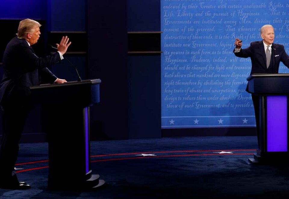 Kandidatene: President Donald Trump og motkandidat Joe Biden i en TV-debatt tidligere i år. Foto: AP / NTB