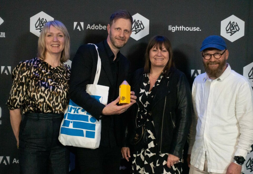 I London: Hilde Jørgenvåg (NRK), Mats Ottdal (Anti), Marianne Aas Engebakken (NRK) og Erik Johan Worsøe Eriksen (Anti) på D&AD-utdeling i London. Foto: ANti
