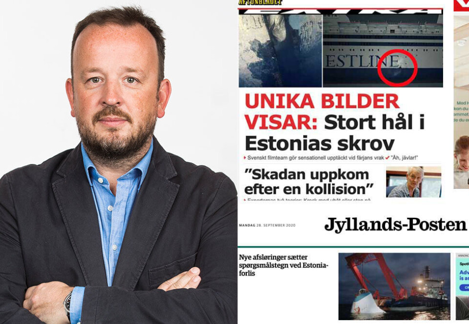 Toppet nettavisene: Både VG, Aftonbladet, Jyllands-Posten og finske Iltalehti hadde saker om Estonia-forliset på sine forsider mandag morgen. Her Frithjof Jacobsen som jobbet som produsent på serien, før han gikk til Dagens Næringsliv.