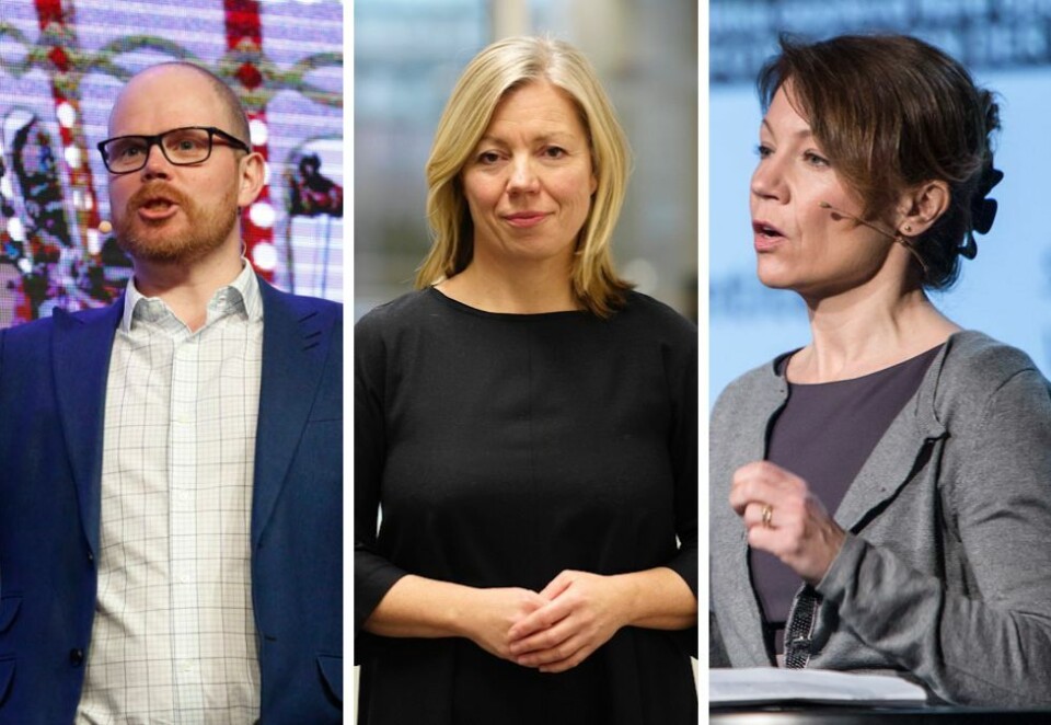 - Ikke overrasket: Schibsted avis-redaktørene er ikke overrasket over Kristin Skogen Lunds beslutning om å gå av fra stillingen som konsernsjef. Her ved Gard Steiro (f.v), Trine Eilertsen og Kjersti Sortland.