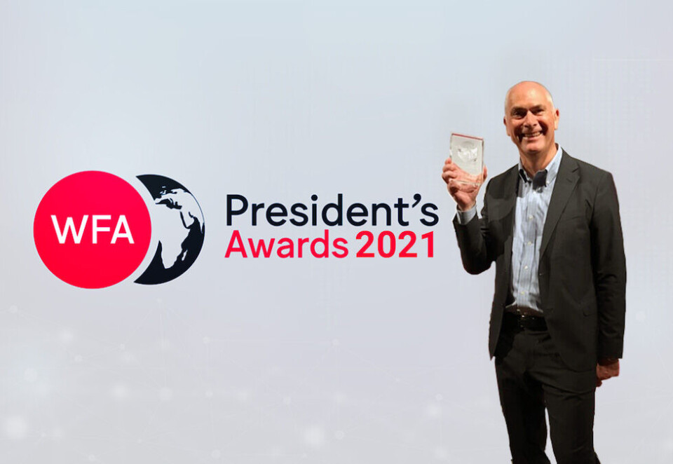 Blir lagt merke til: - Vi er strålende fornøyde med å bite så godt fra oss så hyppig, sier Jan Morten Drange som har hentet sin fjerde pris på fem forsøk og fem år i WFA President’s Awards. Foto: Anfo