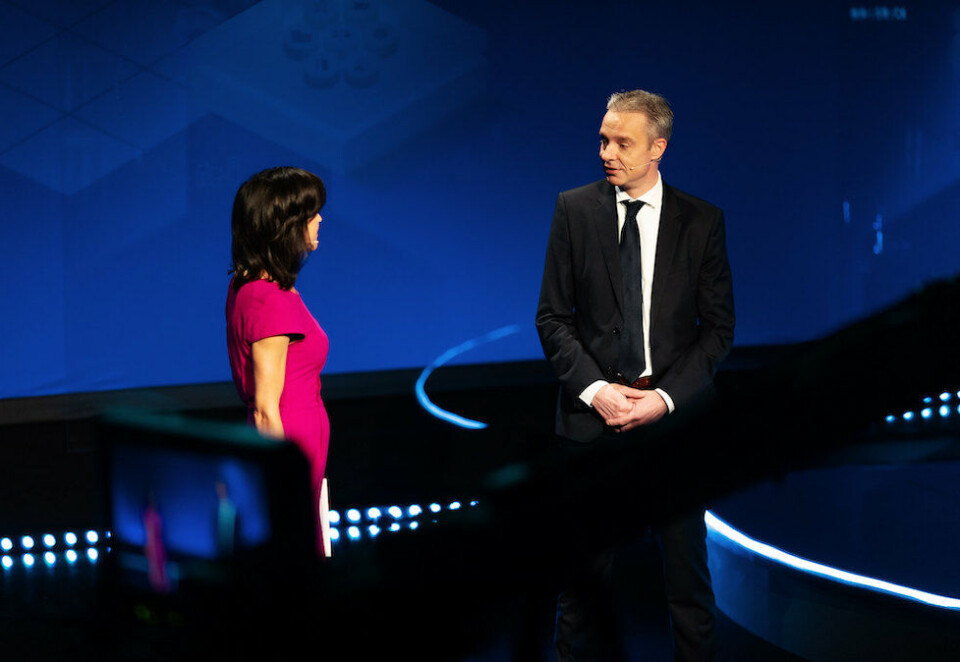 Ruster opp: Digdir henter inn tung kommunikasjonskompetanse, blant annet fra PR-byrået Gambit. Her blir direktør Steffen Sutorius intervjuet av Siri Lill Mannes på Digitaliseringskonferansen i 2020. Foto: Jan Khür