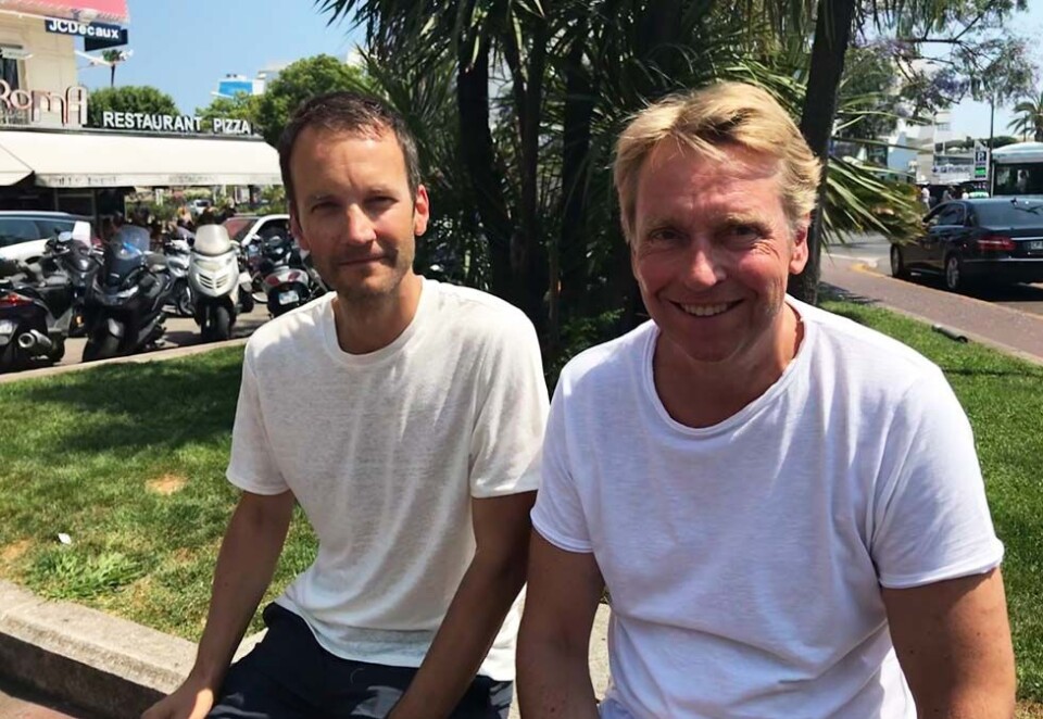 Kapret kunde: Det var reklamebyrået Per Høj som kunne stikke av med seieren i kampen om Avinor som kunde. Her er byråleder Håkon Fretheim (til v) og styreleder Jon Fredrik Sandengen avbildet under Cannes Lions forrige uke. Foto: Hilde Nyman