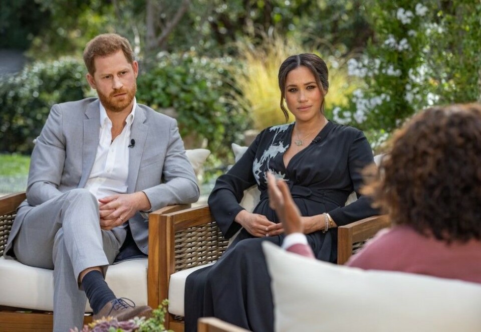 Snakket ut: Harry og Meghan kom med flere oppsiktsvekkende uttalelser i intervjuet med Oprah Winfrey. TV3 sendte intervjuet i Norge mandag kveld. Foto: Harpo Productions/Joe Pugliese