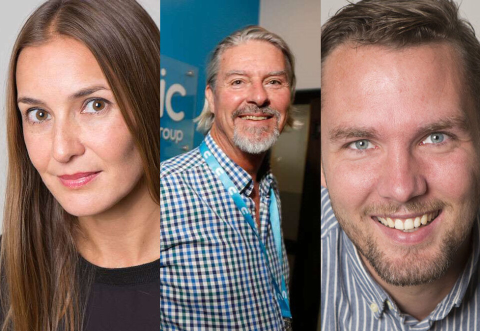 Slutter i Nent: Kommunikasjonsdirektør Line Vee Hanum, tidligere norgessjef i Nent-gruppen, Morten Aass, og programdirektør Andreas Bakka Hjertø, forlater nå selskapet sammen med en rekke andre direktører. Foto: TV3/Eivor Eriksen/TV3.