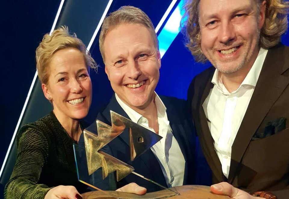 Til topps i Gullfisken: Den nye Rema 1000-sjefen Trond Bentestuen vant tidligere denne måneden Gullfisken på TV 2 sammen med sitt nye reklameteam, Karin Lund og Øystein Halvorsen, fra Try Reklamebyrå. Det er ikke første gang Trond Bentestuen vinner Gullfisken med Try.