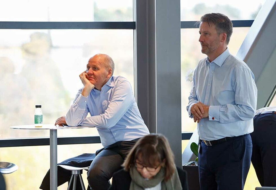 Snakket om TV-fusjonen: Under dagens resultatfremleggelse kom både konsernsjef Sigve Brekke og finansdirektør Jørgen Rostrup innom tirsdagens store nyhet. Foto: Eivor Eriksen