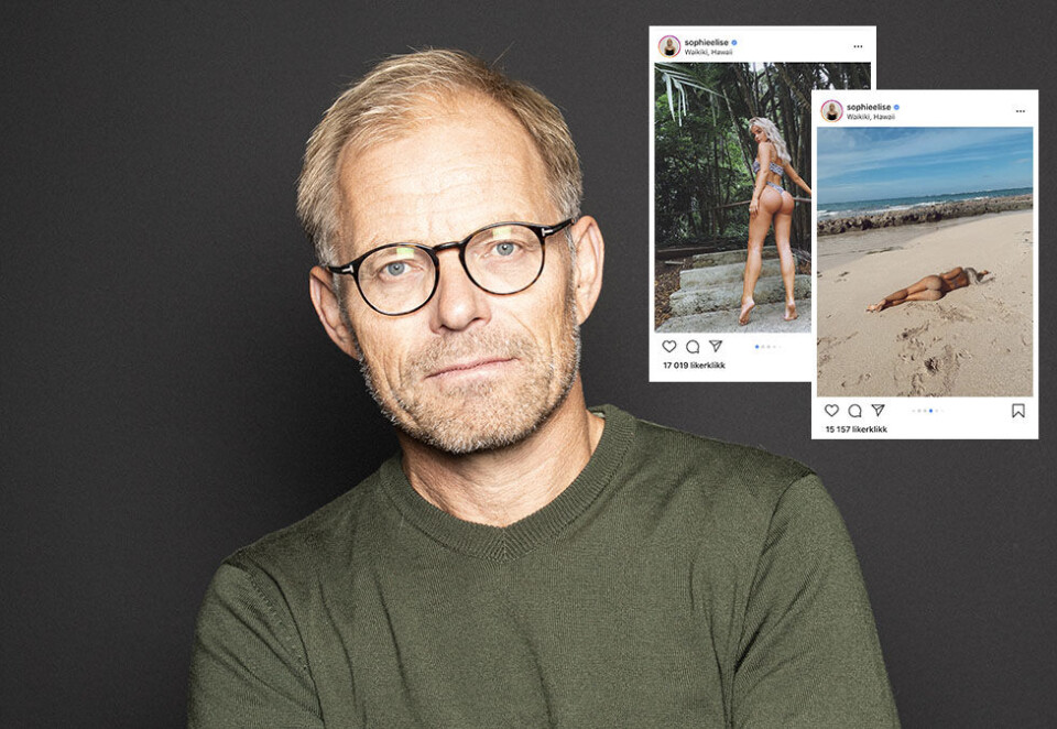 Reagerer: Byråleder Jon Fredø i Mvh (tidligere Alle Gutta) reagerer på hvordan EF Norge markedsfører sine språkreiser på Instagram. Skjermbildene er fra en reklamekampanje Sophie Elise Isachsen har gjort for selskapet.