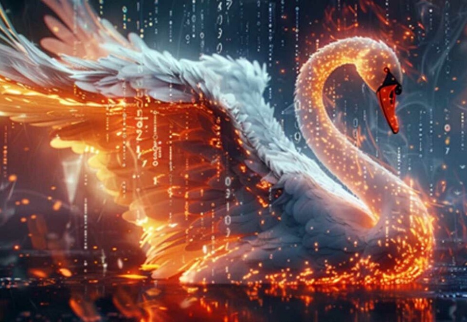 Hvit svane i helvete: Tittelen på denne kommentaren henspiller på en kommando i verktøyet Midjourney. Her ser du resultatet når partner og daglig leder i The Oslo Company, Christian Steen, ber KI-verktøyet utføre kommandoen. Foto: Illustrasjon/Midjourney/The Oslo Company.