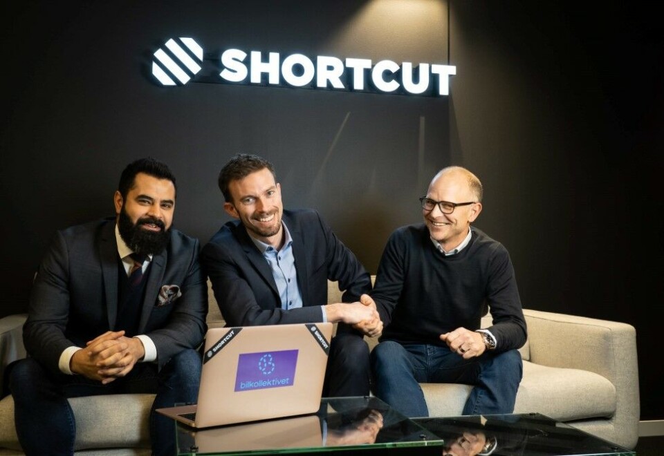 Inngår nytt samarbeid: Kommersiell leder i Shortcut, Erfan Zadeh, daglig leder i Bilkollektivet, Morten Munch-Olsen, og daglig leder i Shortcut, Marius Mårnes Mathiesen. Foto: Bilkollektivet